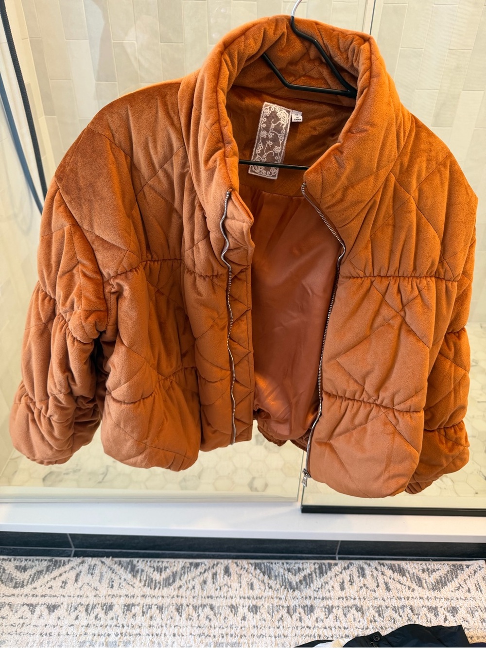 Women's Quilted Puffer Jacket - Rust Orange